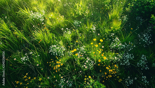 Dense meadow texture background with lush green grass