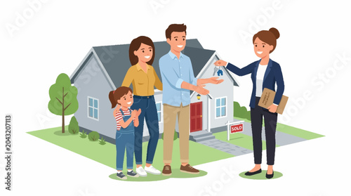 фотографія Family receiving house keys from realtor.