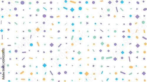 Colorful geometric confetti pattern on white background