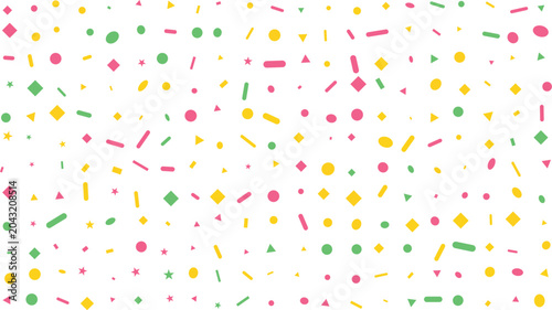 Colorful confetti scatter pattern festive celebration background with geometric shapes