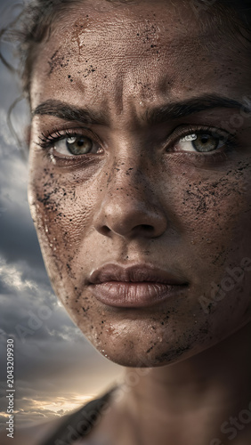 portrait of a dirty intense attractive woman