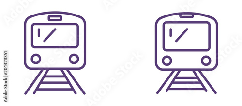 Foto Collection of train icons featuring front view locomotives and public transportation symbols including ferry transport