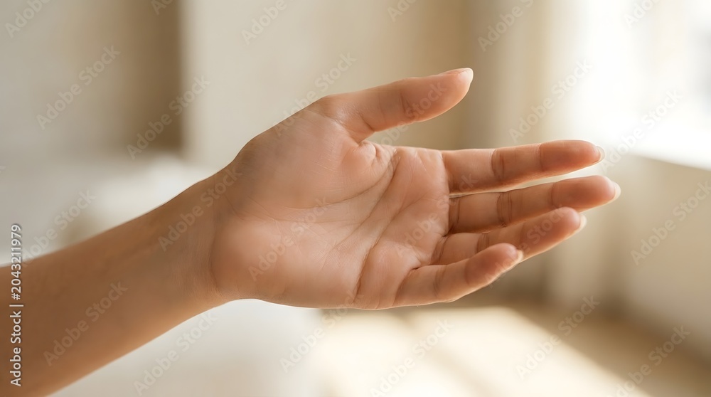 Naklejka premium Open human hand gesture signaling opportunity and welcome