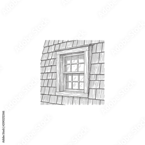 Weathered Wooden Window Line Art Sketch