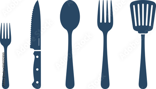 Foto Kitchen Utensil Silhouette Set with Fork Knife Spoon Serving Fork and Spatula Co