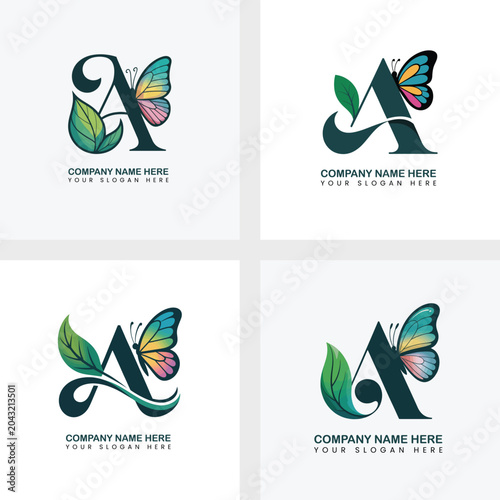 Abstract Green Leaf and Wave Business Logo Design for Corporate Identity and Company Branding Vector Icon Set