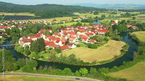 Skyline of small town Kostanjevica na Krki in Slovenia
