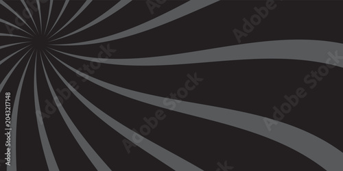 Abstract black and grey spiral sunburst background with swirling wavy rays from an off-center point.