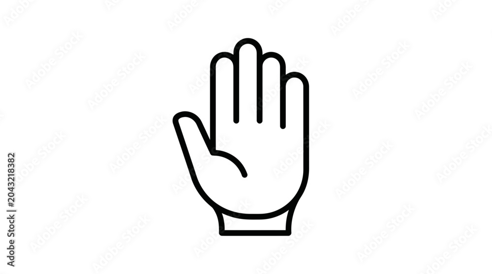 Fototapeta premium Stop hand icon, gesture of prohibition or warning, simple outline drawing