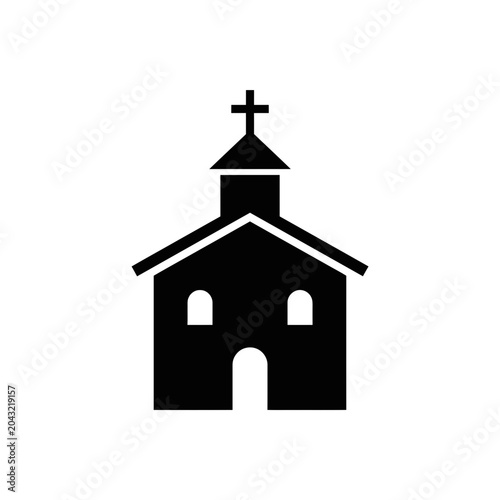 Church Building Icon with Cross Silhouette