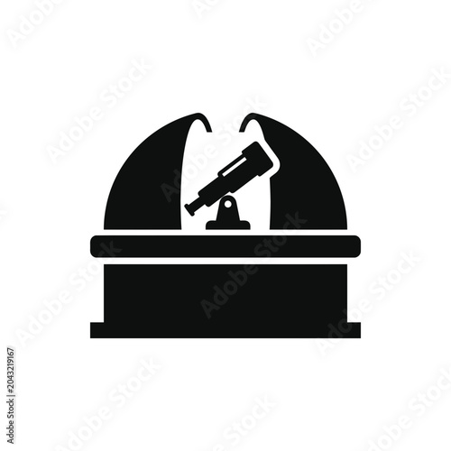 Astronomical Observatory Icon with Telescope Silhouette