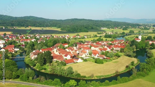 Skyline of small town Kostanjevica na Krki in Slovenia