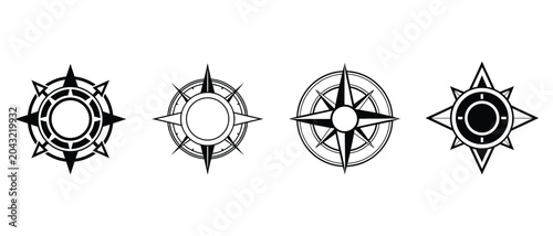 Foto Collection of stylized compasses and wind rose symbols in vector illustration