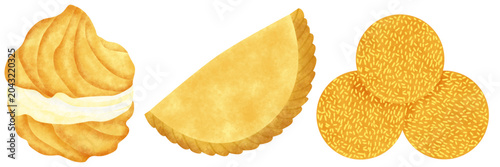 Bild auf Leinwand Traditional Indonesian Snacks Illustration – Onde Onde (Sesame Ball), Pastel (Sa