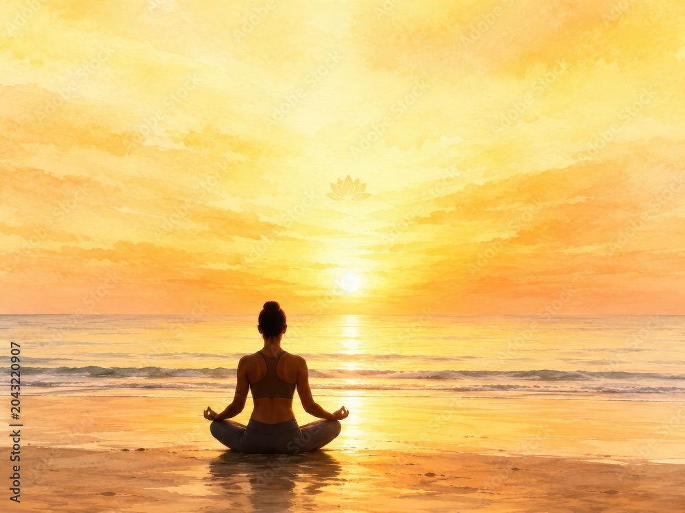 Fototapeta premium Watercolor illustration of international yoga day celebration. 