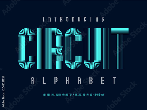 modern multiple line style alphabet design with uppercase, numbers and symbols
