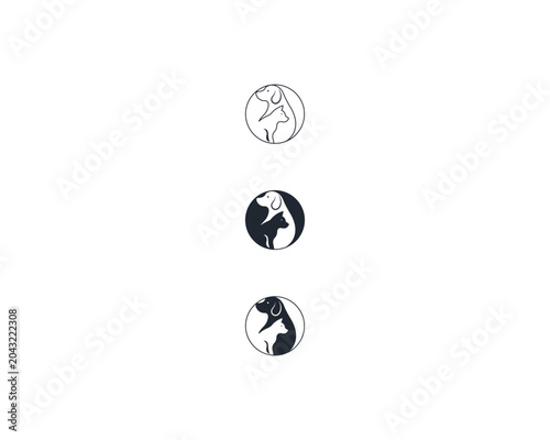 Dog and cat logo design template vector, line of pet logo design suitable for pet shop, store, cafe, business, hotel, veterinary clinic, Domestic animal vector illustration logotype, sign and symbol.