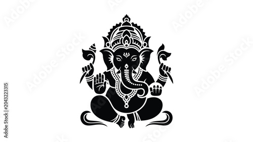 Lord ganesha sitting position black silhouette hindu deity vector illustration design.