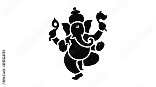 Cuadro en lienzo Silhouette of dancing lord ganesha with four arms and trunk representing wisdom and lucks