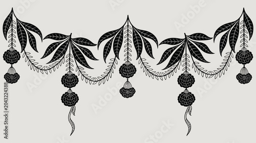 Photos Decorative floral toran design with leaves and marigold flowers against a light background