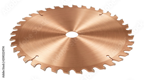 Obraz na płótnie Circular Metal Saw Blade with Bronze Finish, Precision Cutting Tool for Woodwork