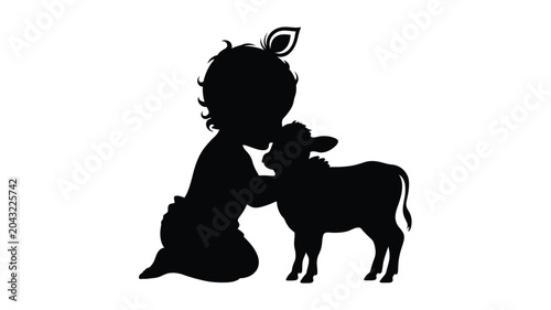 Fotografía Baby krishna silhouette vector image