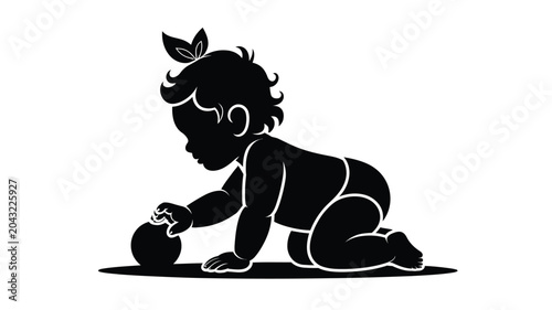 Foto Baby lord krishna crawling on floor and playing with a small round ball black silhouette