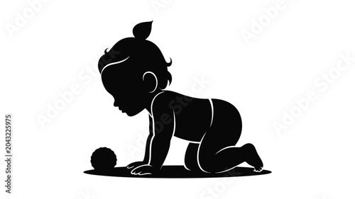 Tableau sur toile Cute little baby lord krishna crawling on floor and playing with a small ball silhouette