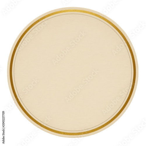 Cream Circular Plate with Gold Rim Isolated
