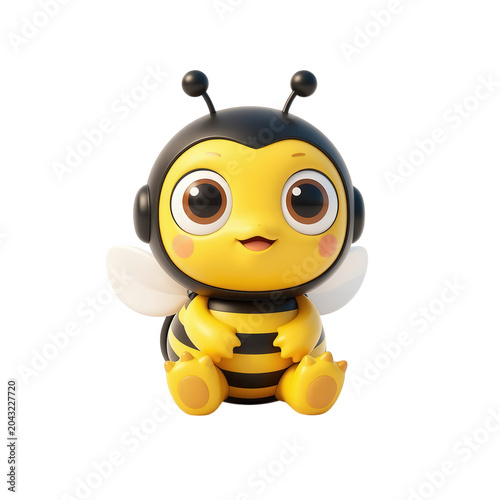 Cute Cartoon Bee Sitting Isolated on Transparent Background
