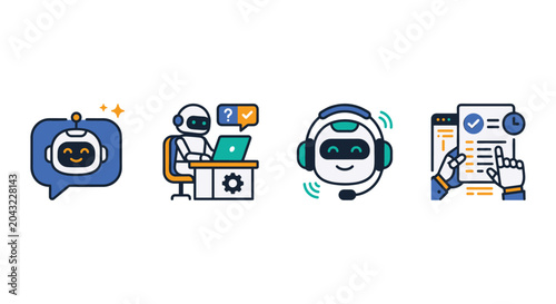 Customer Support Bot Icon Pack Collection