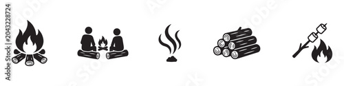 Canvastavla Bonfire and camping icon set