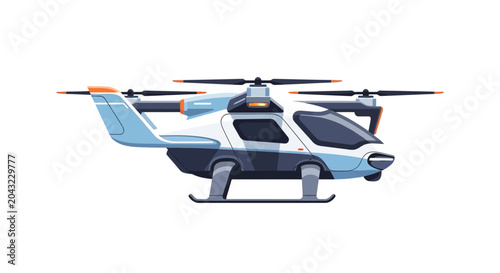 Bild auf Leinwand Futuristic air taxi with rotors and landing gear isolated on white