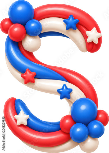 Colorful red and blue balloon alphabet S for a patriotic theme