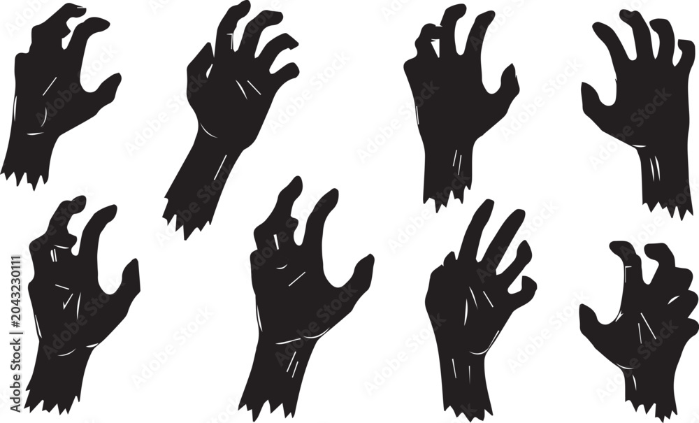 Fototapeta premium Scary Zombie Hands Silhouette Vector Icon Set for Halloween