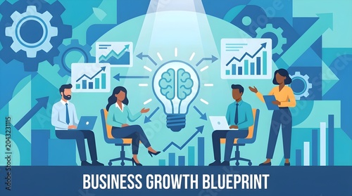 Growth Strategy Team Meeting Business Analytics Charts Plan