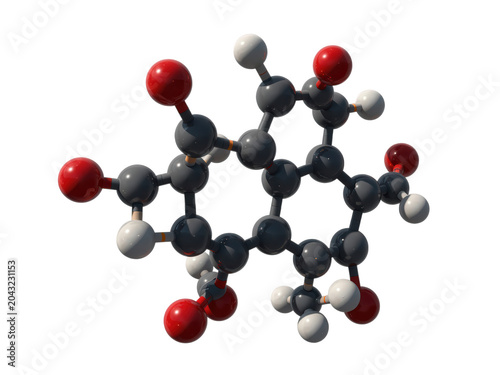 Molecular Structure with Red Oxygen and Gray Carbon Atoms