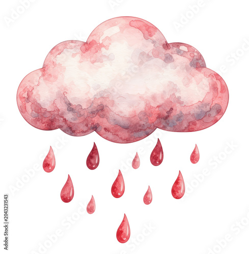 Pink Watercolor Cloud with Raindrops Falling