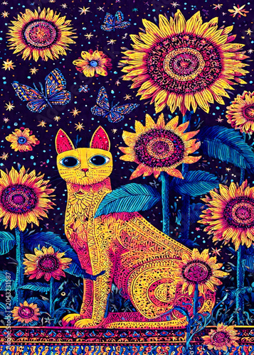 cat and flowers