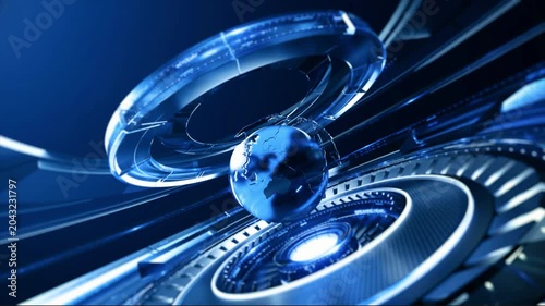 Abstract digital technology background with moving lines and hud elements for news broadcast