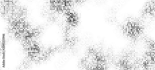 Obraz na plátne Abstract halftone texture, grayscale pixelated dots forming organic clusters, mi
