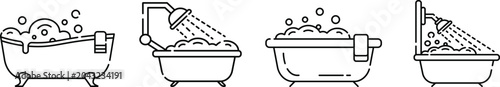 Foto Hand Drawn Bathtub Icons Set Vector Illustration, Bathroom Fixture and Home Spa