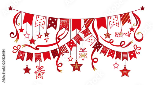 Slika na platnu Festive Red and Gold Bunting Banner with Stars for Holiday Celebration
