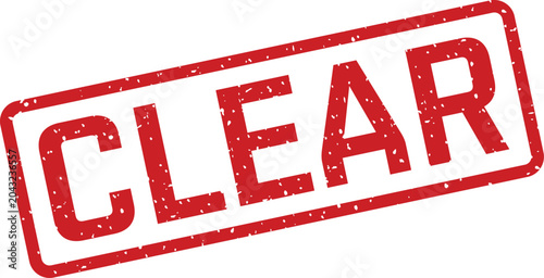 Foto Red grunge rubber stamp displaying the word CLEAR in uppercase letters on a plai