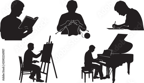 Schilderij op canvas Silhouettes of people engaged in creative activities