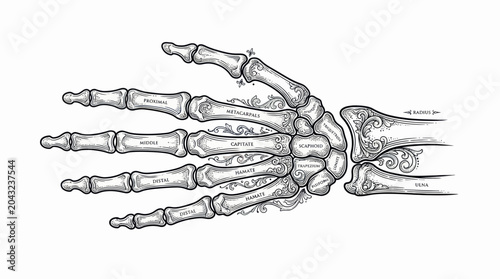 Konstfotografi Vintage Human Hand Skeleton Anatomy Illustration