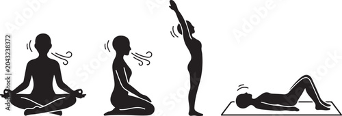 Photos Four yoga breathing and stretching poses illustration