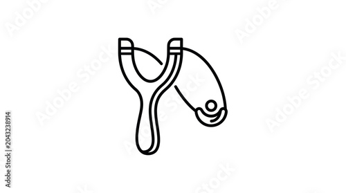 Konstfotografi Simple Line Art Icon of a Slingshot with a Stone Ready to Launch