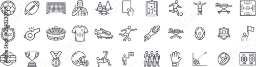 Canvastavla Soccer and American Football Icon Set - Thin Line Vector Sports Icons