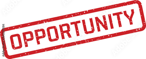 Rubber stamp graphic opportunity text in red ink isolated vector illustration